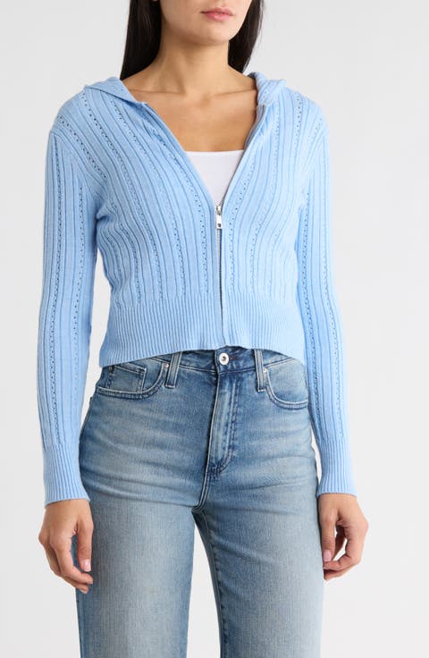 Wide Rib Pointelle Zip Hoodie