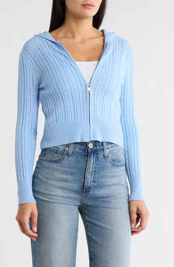 Madden Girl Wide Rib Pointelle Zip Hoodie