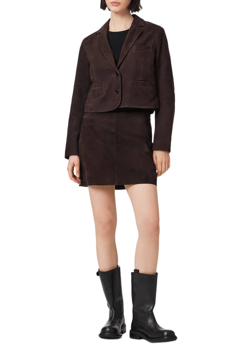 Apton Leather Blazer, Alternate, color, BITTER BROWN