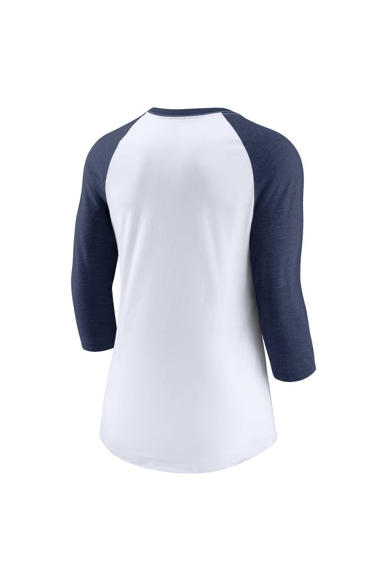 Women's Nike White/Navy New York Yankees Modern Baseball Arch Tri-Blend Raglan Three-Quarter Sleeve T-Shirt, Alternate, color, White