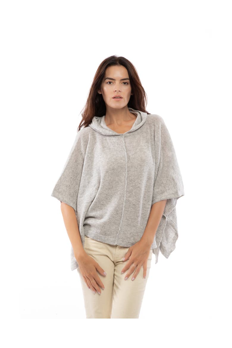 Pure Cashmere Button Hoodie Poncho, Alternate, color, Night Blue
