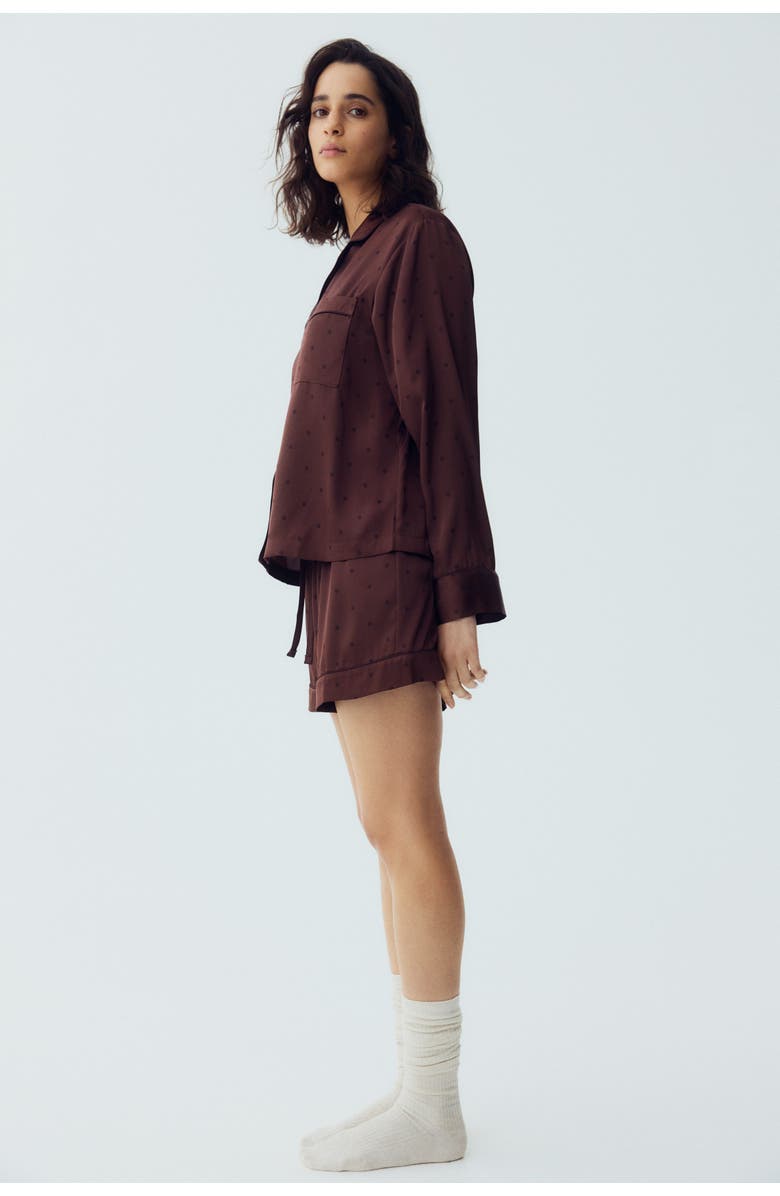 H&M Satin Pyjamas, Alternate, color, Dark Brown/Dotted