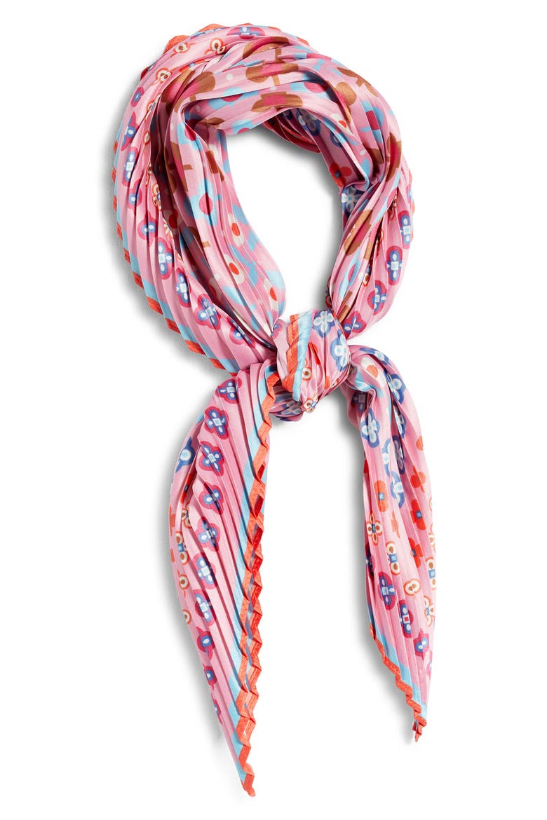 Clover Pleated Diamond Scarf, Alternate, color, BEACH PINK