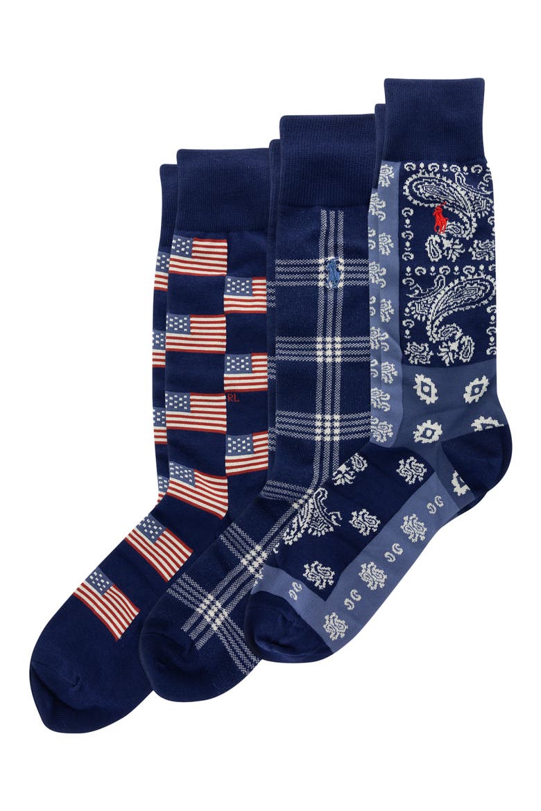 Americana 3-Pack Crew Socks Gift Box, Main, color, NAVY