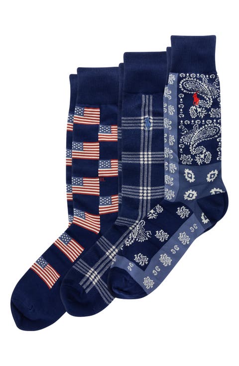 Shirting Pattern Assorted 3-Pack Crew Socks