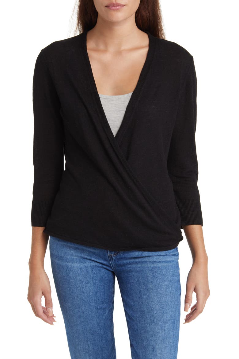 Addison Linen Blend Cardigan, Main, color, BLACK