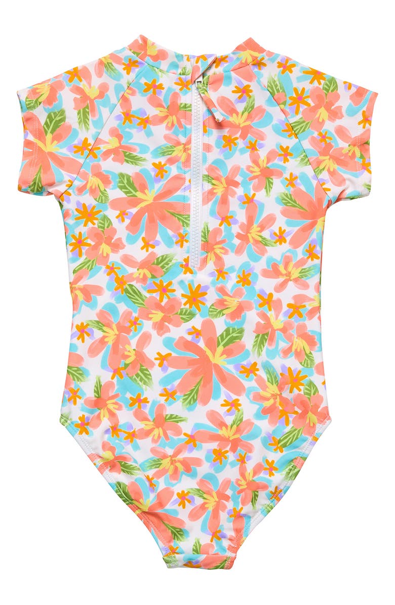 Snapper Rock Kids' Floral Short Sleeve One-Piece Rashguard Swimsuit, Alternate, color,