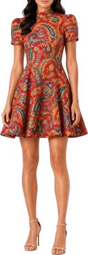 holiCHIC Nour Print Puff Sleeve Silk Minidress