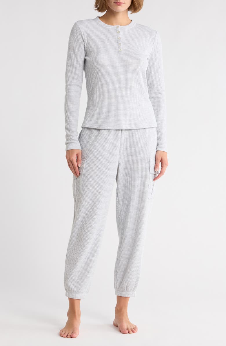YOGALICIOUS Waffle Knit Henley & Cargo Joggers Pajamas, Main, color, Heather Grey