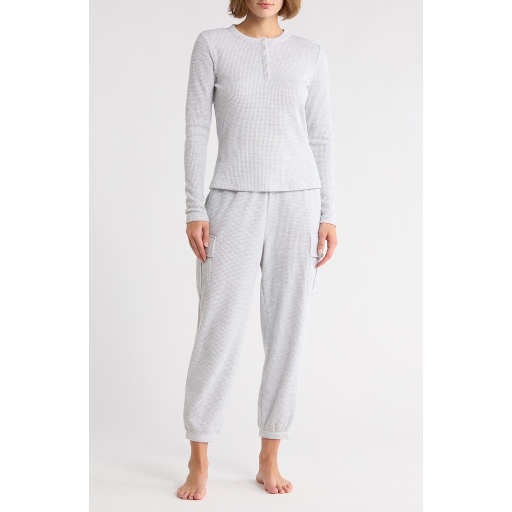 Yogalicious Waffle Knit Henley & Cargo Joggers Pajamas In Neutral