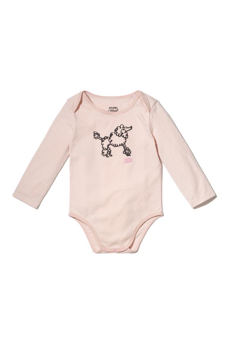 Poodle Print Long Sleeve Cotton Bodysuit, Main, color, PETAL PINK/ PRINT