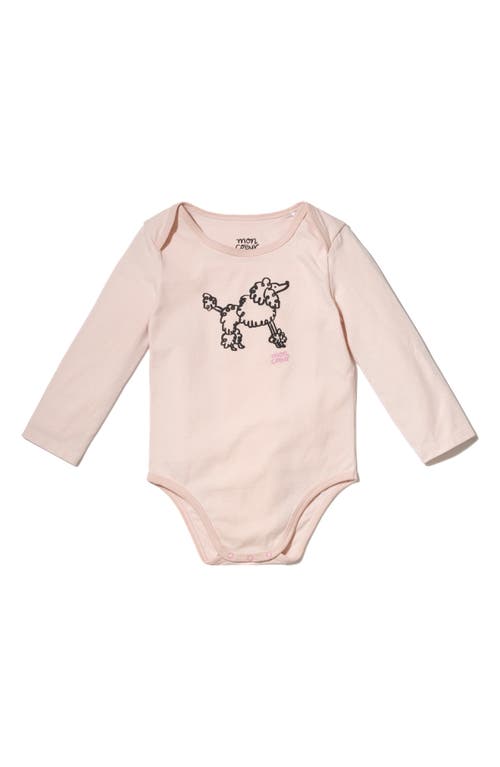 Mon Coeur Poodle Print Long Sleeve Cotton Bodysuit in Petal Pink/Print 