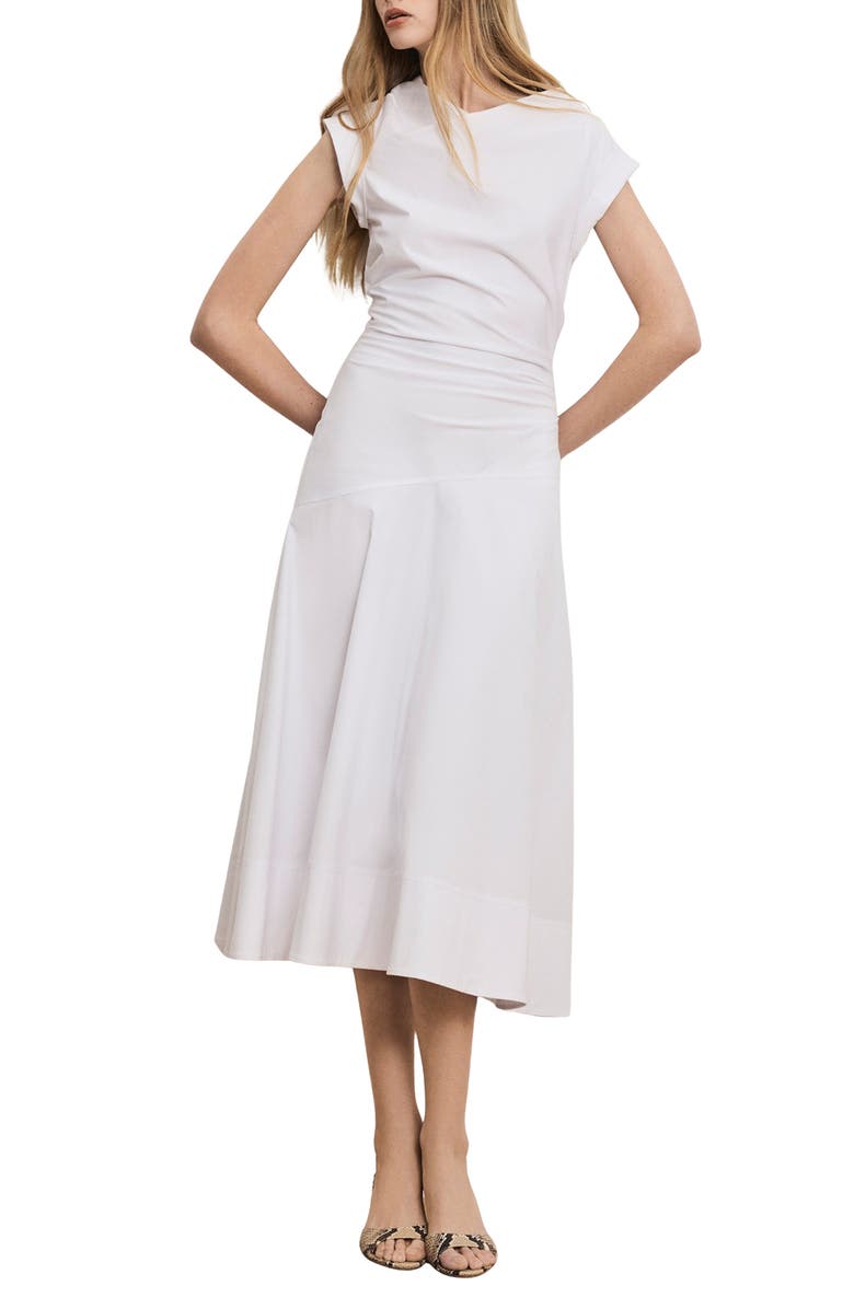 Veronica Beard Lisette Stretch Cotton Midi Dress, Main, color, White