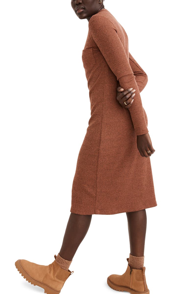 Madewell Long Sleeve Pocket Tee Dress, Alternate, color, Heather Warm Umber