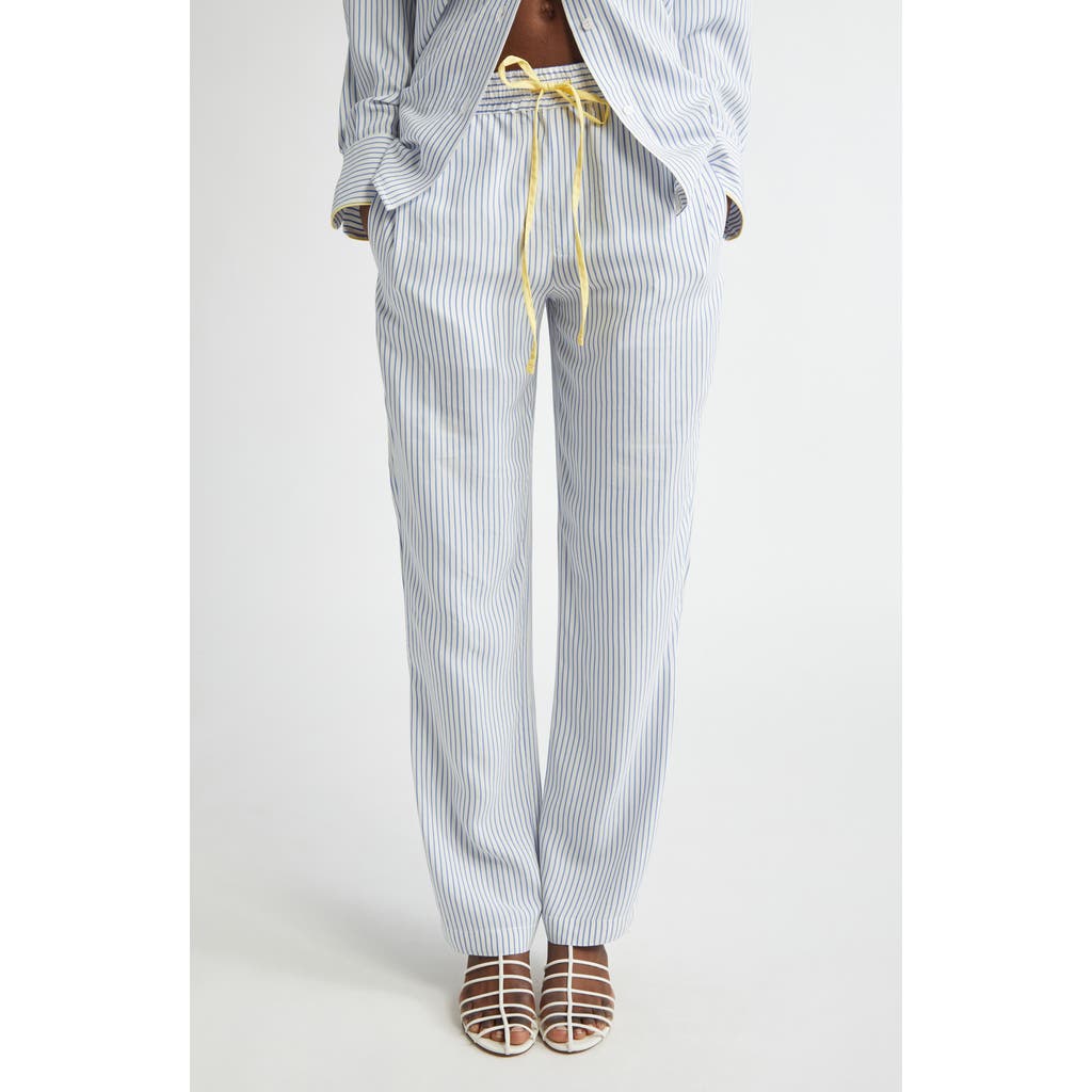 Victoria Beckham Pleat Detail Stripe Pajama Trousers In Blue