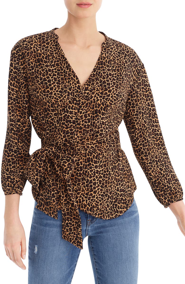 J.Crew Sara Drapey Leopard Print Wrap Top, Main, color, 