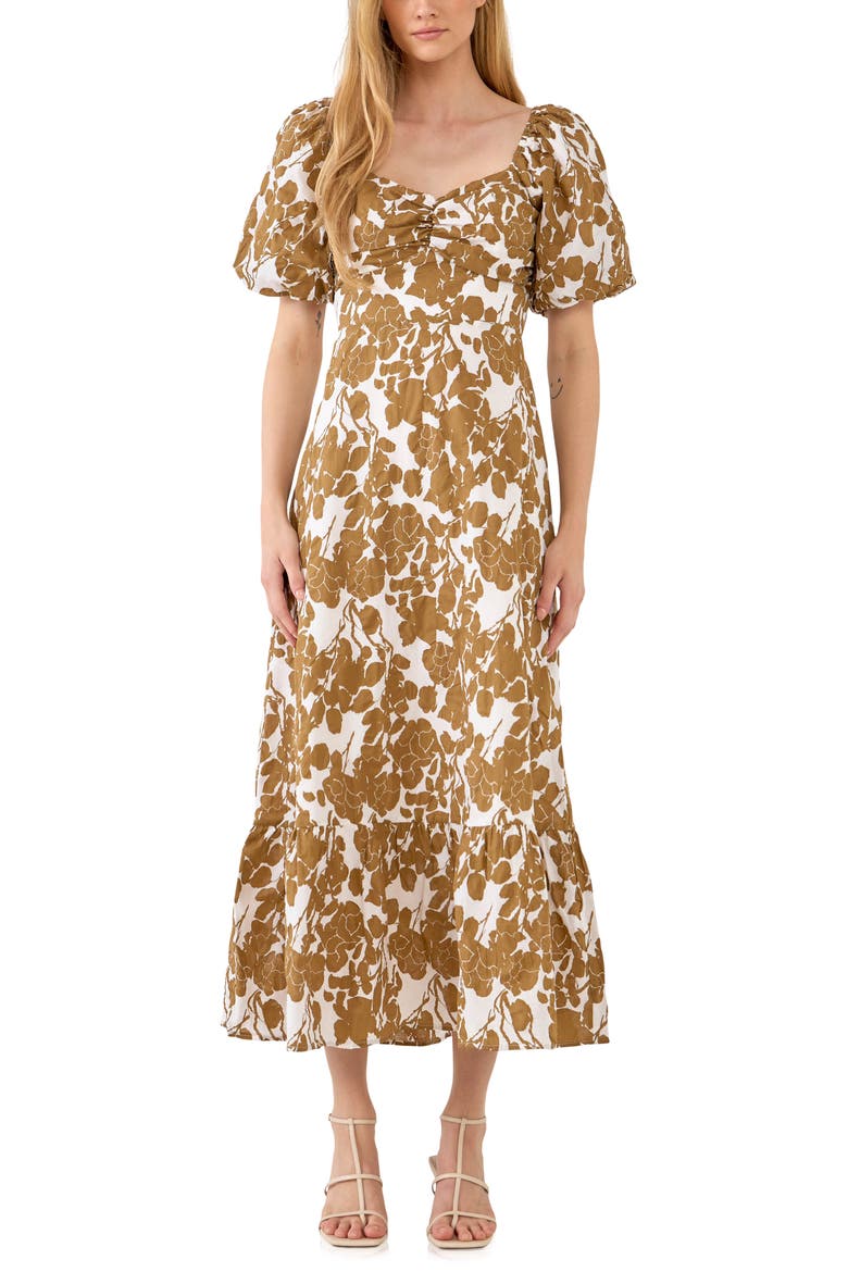Floral Print Cotton Maxi Dress, Main, color, TAN