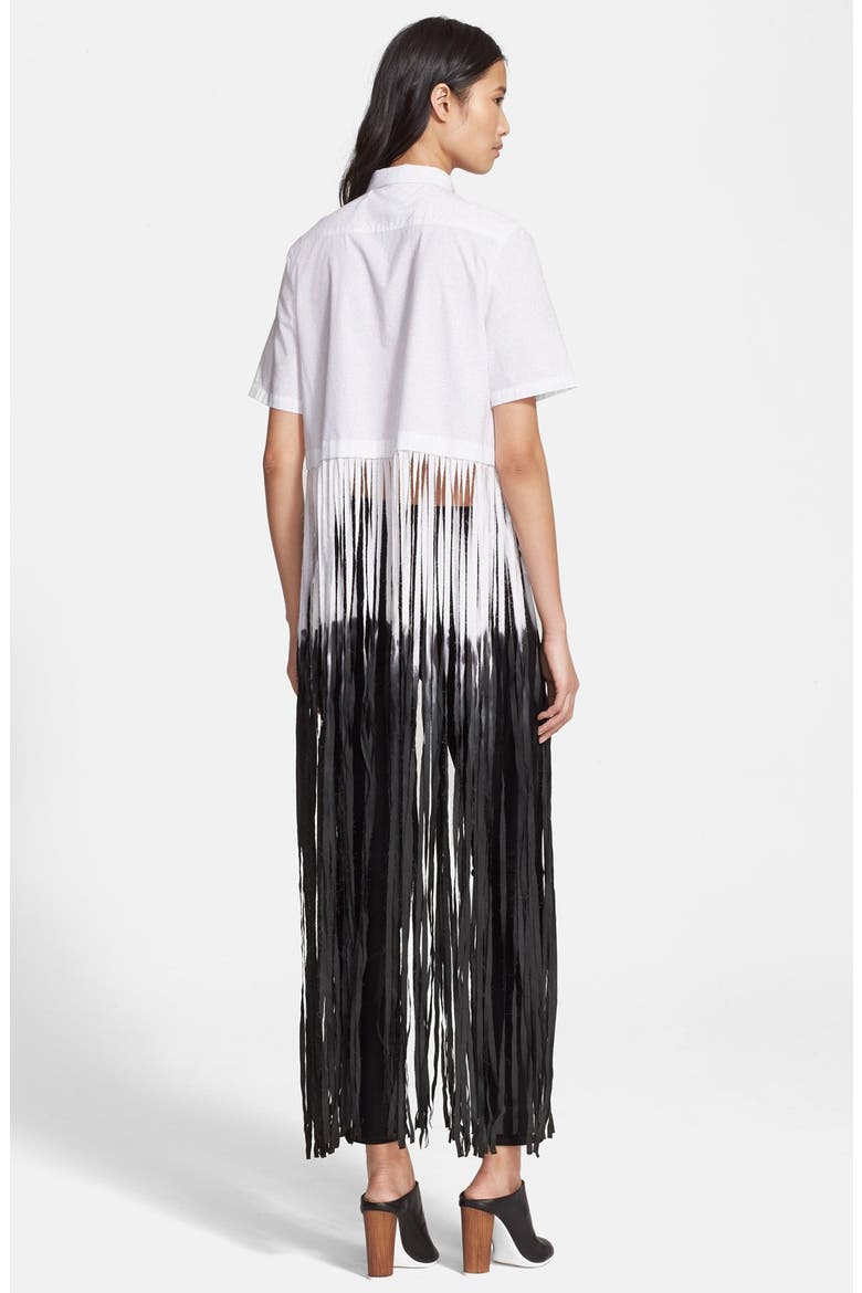 Dip Dyed Long Fringe Cotton Poplin Shirt, Alternate, color, WHITE/ BLACK