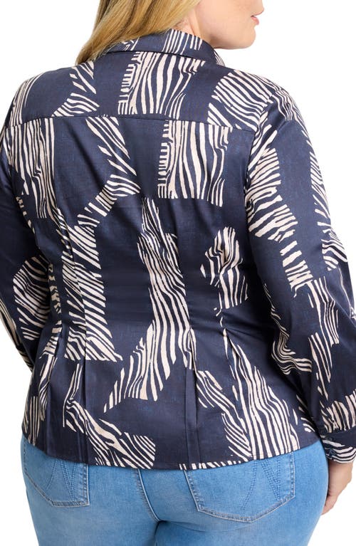 Nic + Zoe Nic+zoe Zebra Stripe Stretch Cotton Button-up Shirt In Indigo Multi