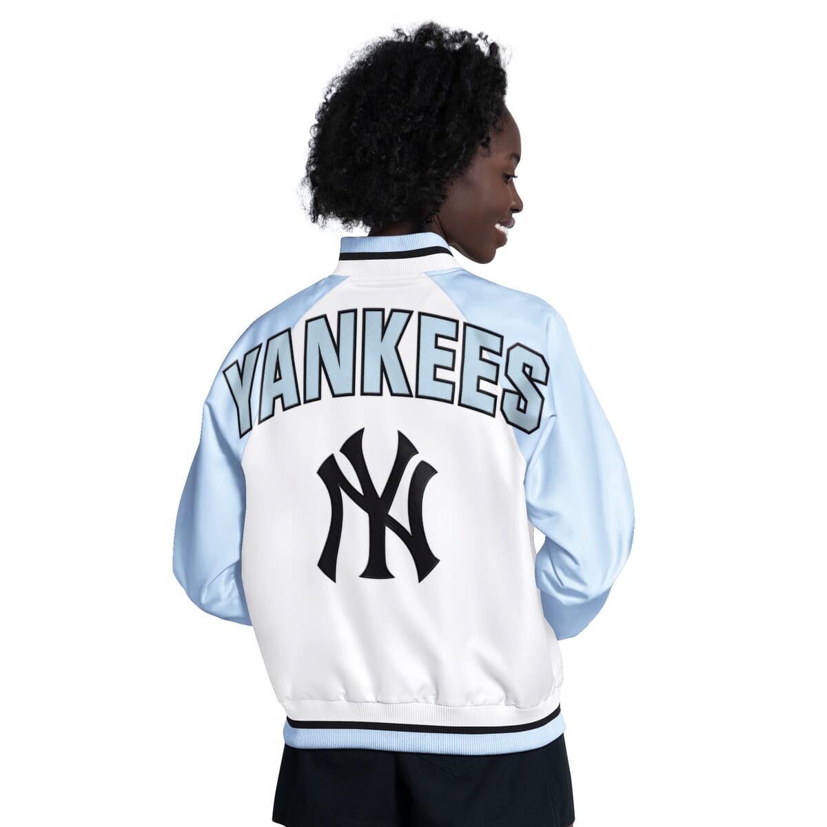 Women's Starter Light Blue/White New York Yankees Blitz Varsity Raglan Full-Snap Satin Jacket - image 2