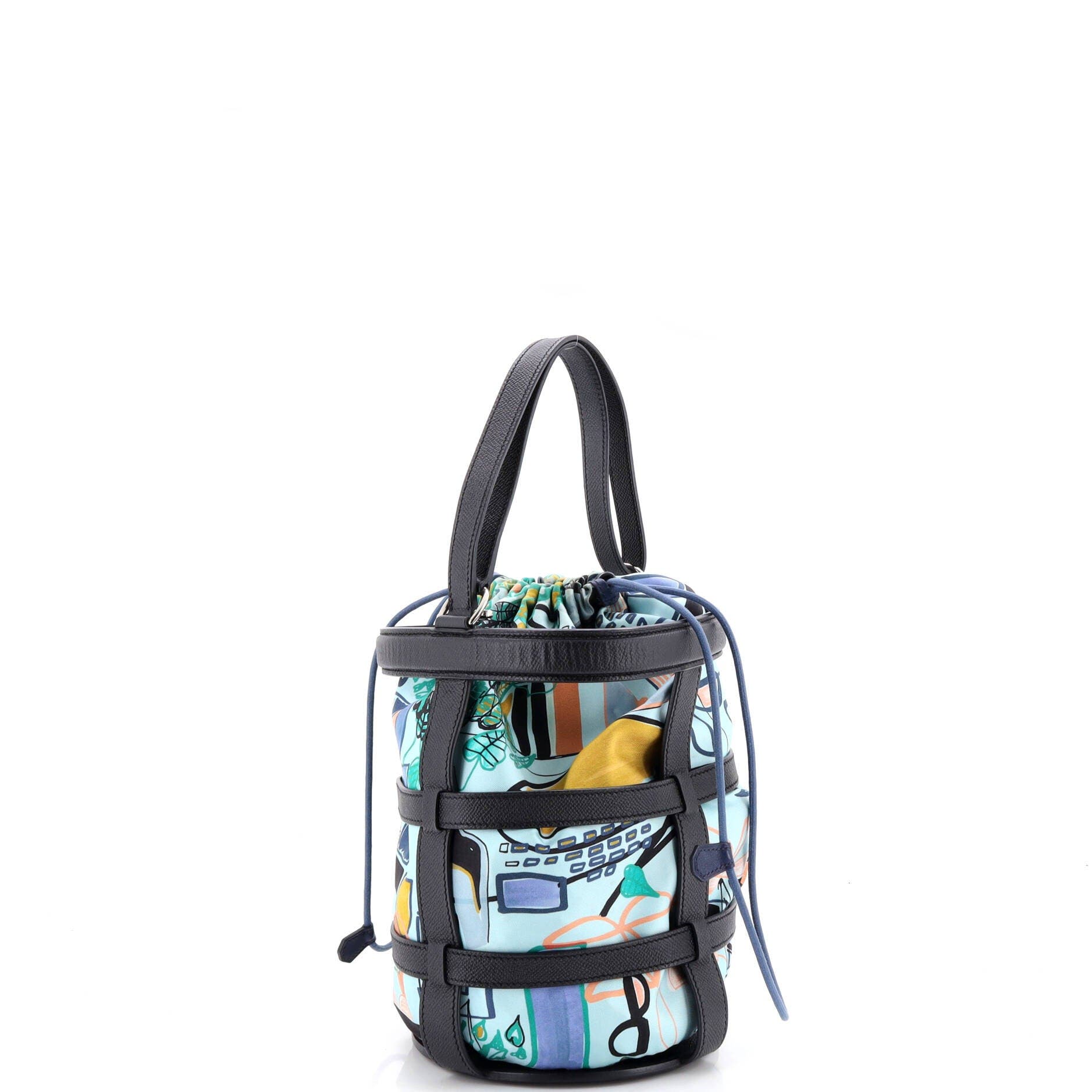 Musardine Bucket Bag Printed Silk with Leather, Alternate, color, Blue
