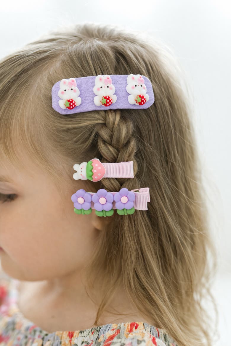 Puppy & Bunny Garden Hair Clip Set of 6, Alternate, color, Lavender