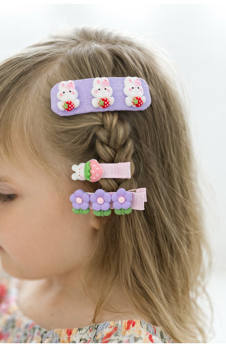 Puttisu Puppy & Bunny Garden Hair Clip Set of 6, Alternate, color, Lavender