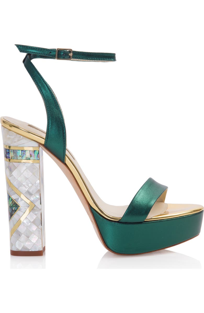 Freya Rose Arte Ankle Strap Pearl Heel Sandal, Main, color, Green