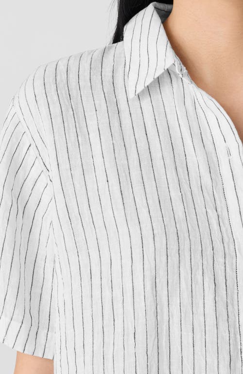 Eileen Fisher Stripe Organic Linen Button-up Shirt In White/black