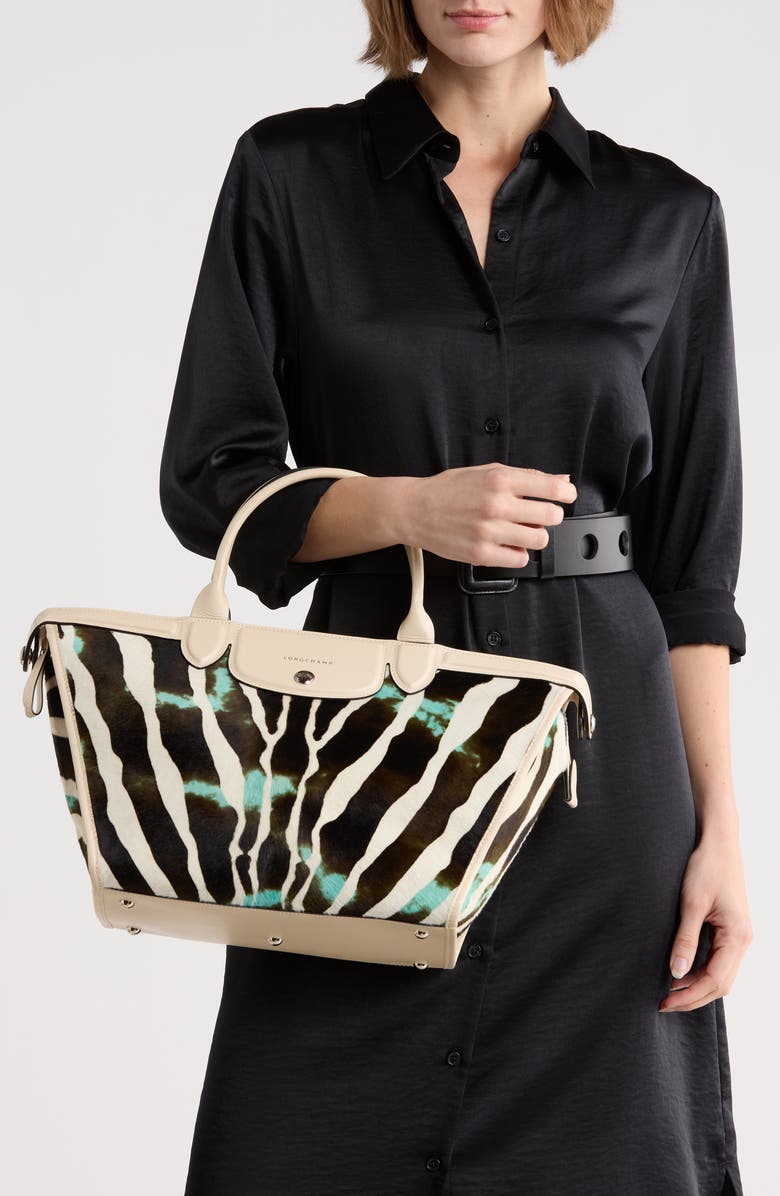 Longchamp Le Pliage Genuine Calf Hair Small Handbag, Alternate, color, Lagoon