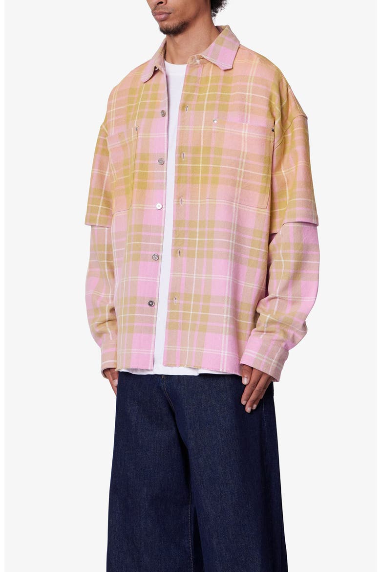 Dip Fade Flannel Button-Up Shirt, Alternate, color, PINK