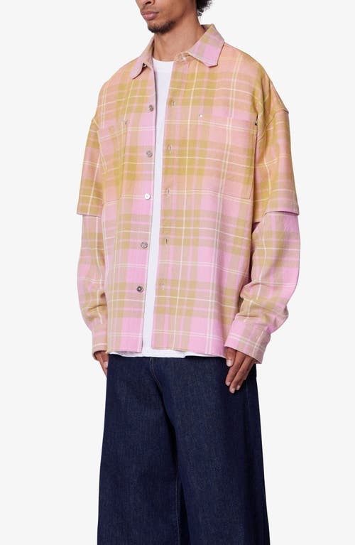 Mnml Dip Fade Flannel Button-up Shirt In Pink