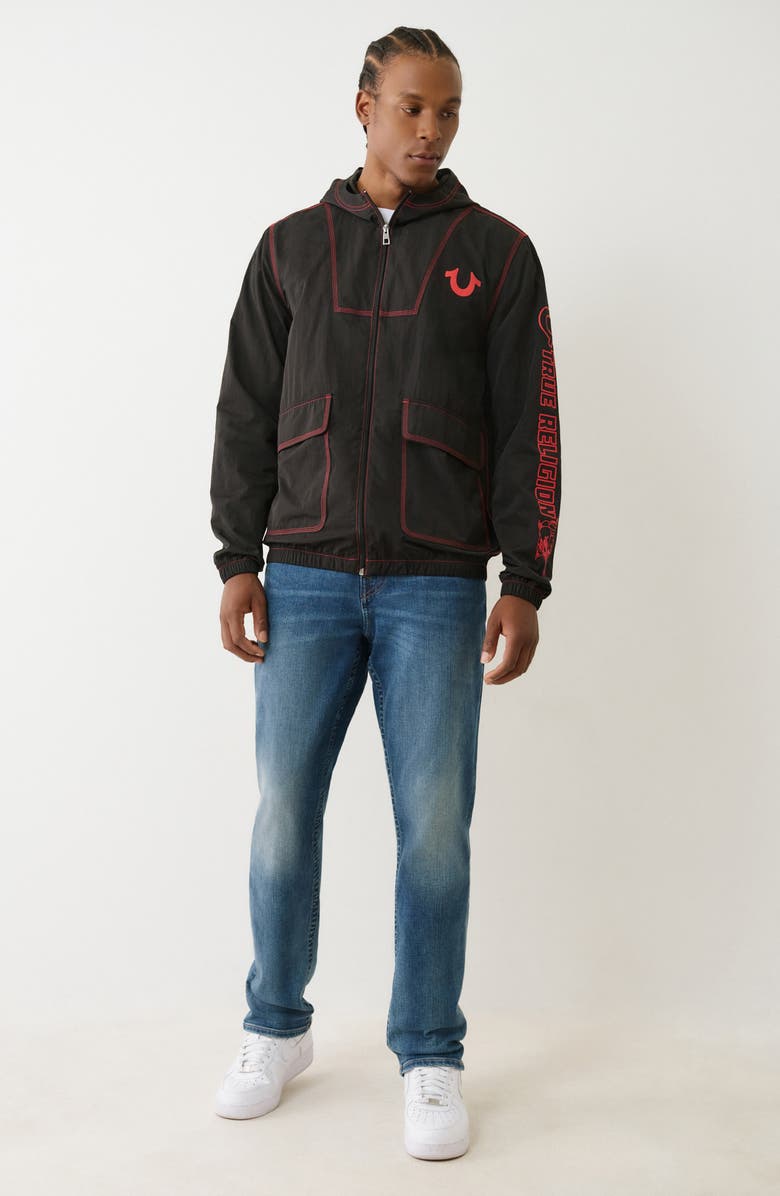 True Religion Triple Needle Contrast Hoodie, Alternate, color, Jet Black