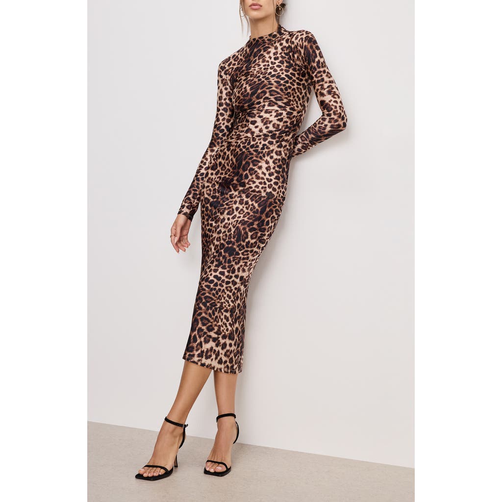 GOOD AMERICAN GOOD AMERICAN FUNNEL NECK LONG SLEEVE BODY-CON MIDI DRESS