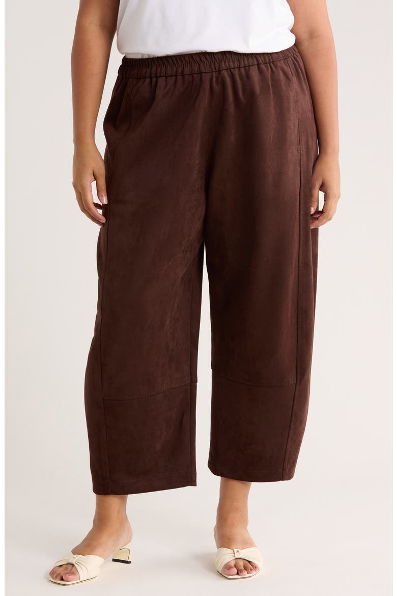 Faux Suede Barrel Pants, Main, color, DARK BROWN