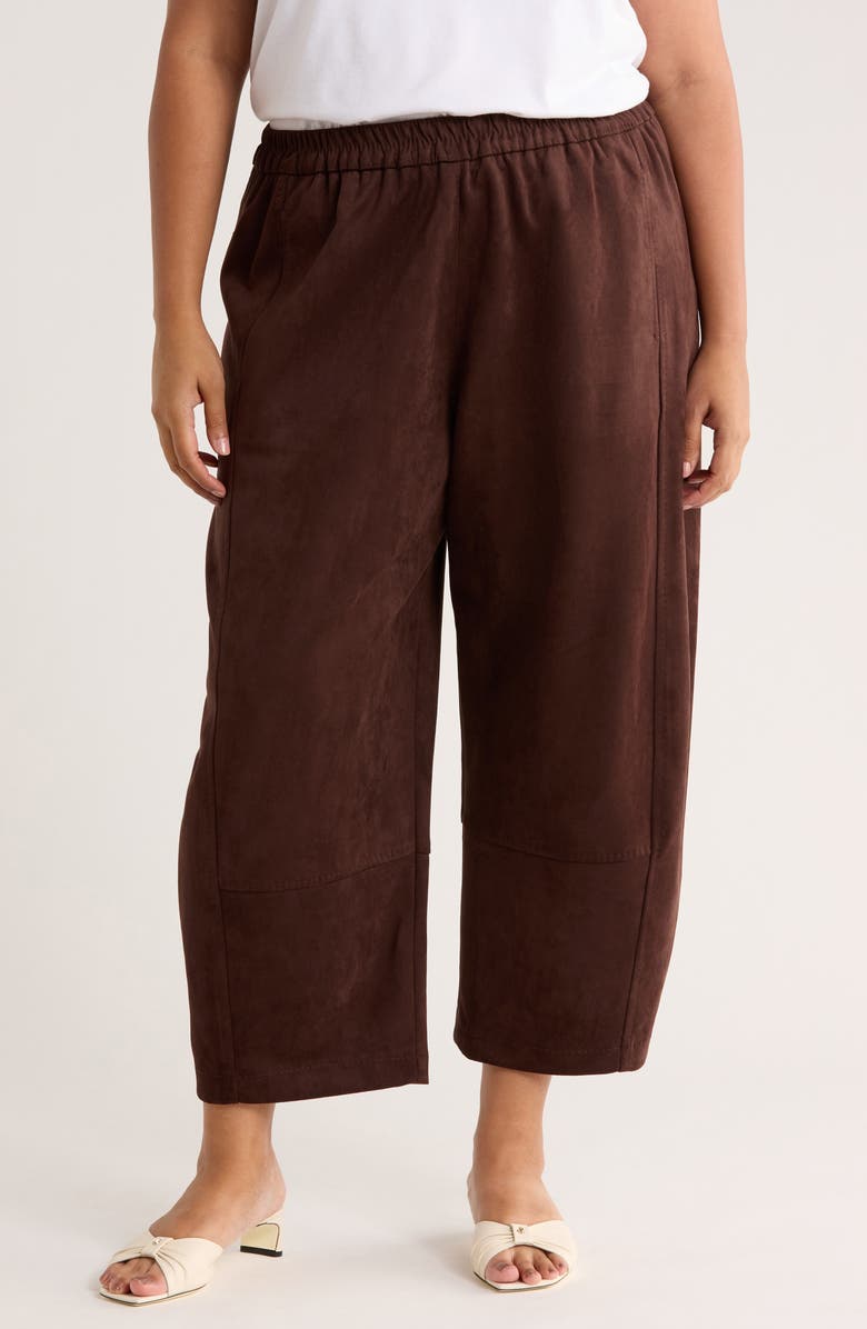 MAX STUDIO Faux Suede Barrel Pants, Main, color, Dark Brown