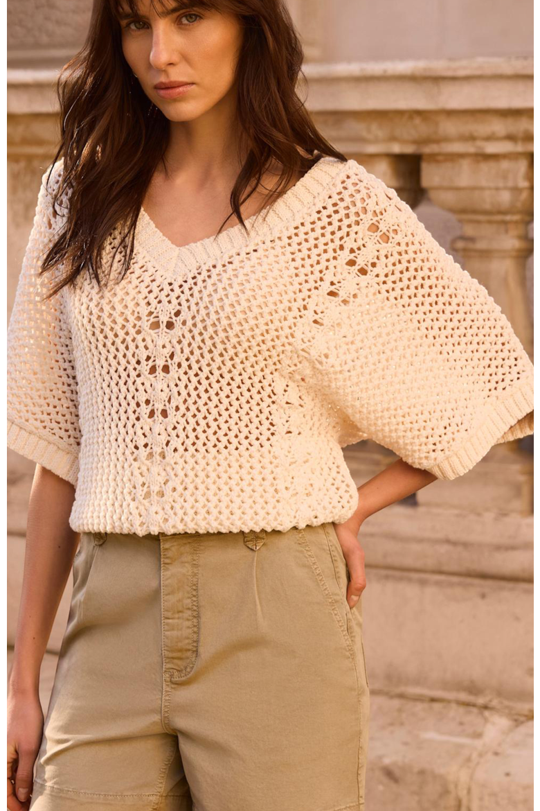 Open Knit Crochet Top, Alternate, color, Ivory