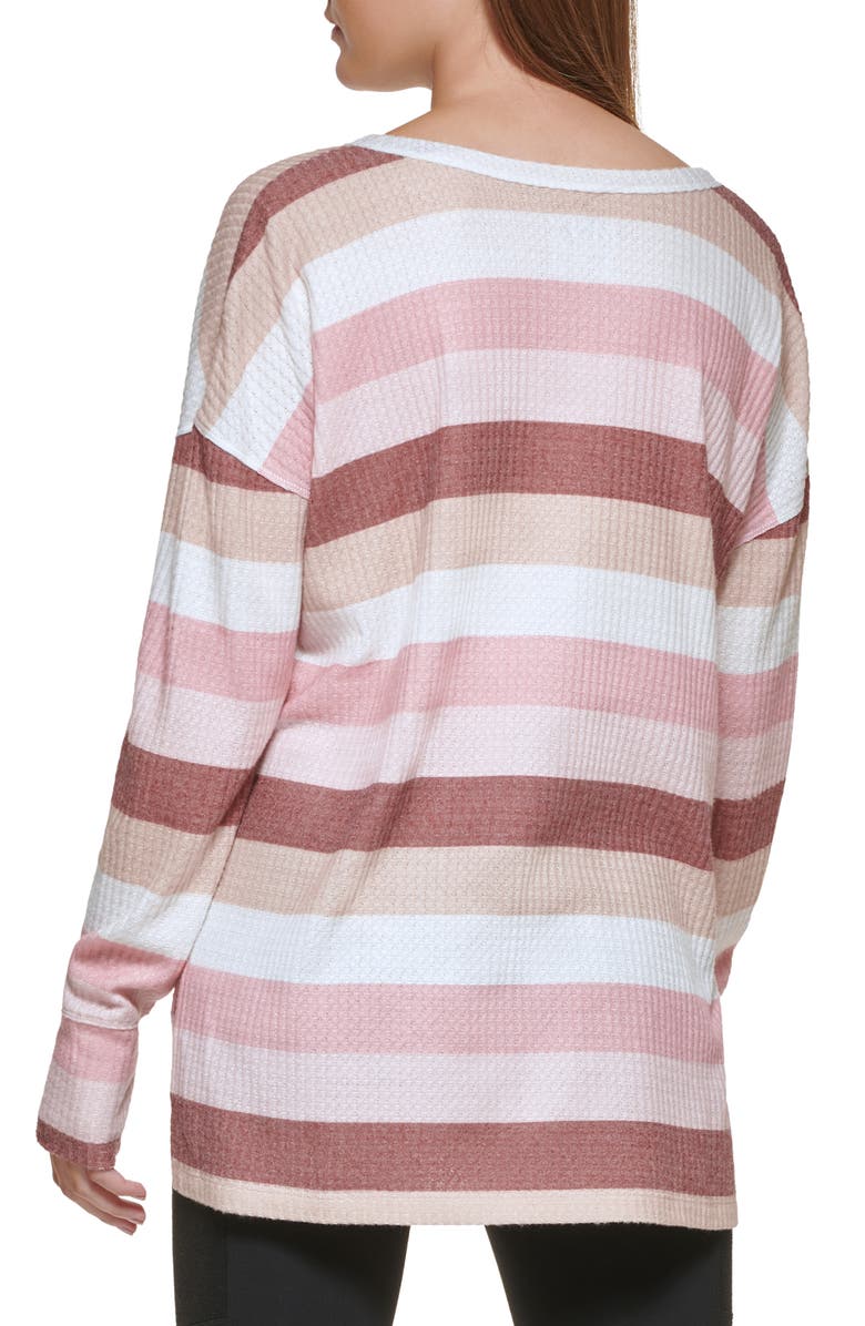Andrew Marc Stripe Long Sleeve Waffle Knit High-Low Top, Alternate, color,