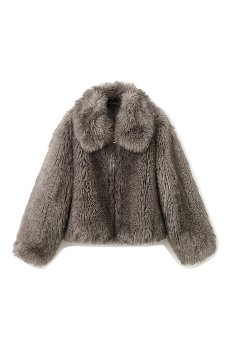 Faux Fur Front Zip Jacket, Main, color, GREY