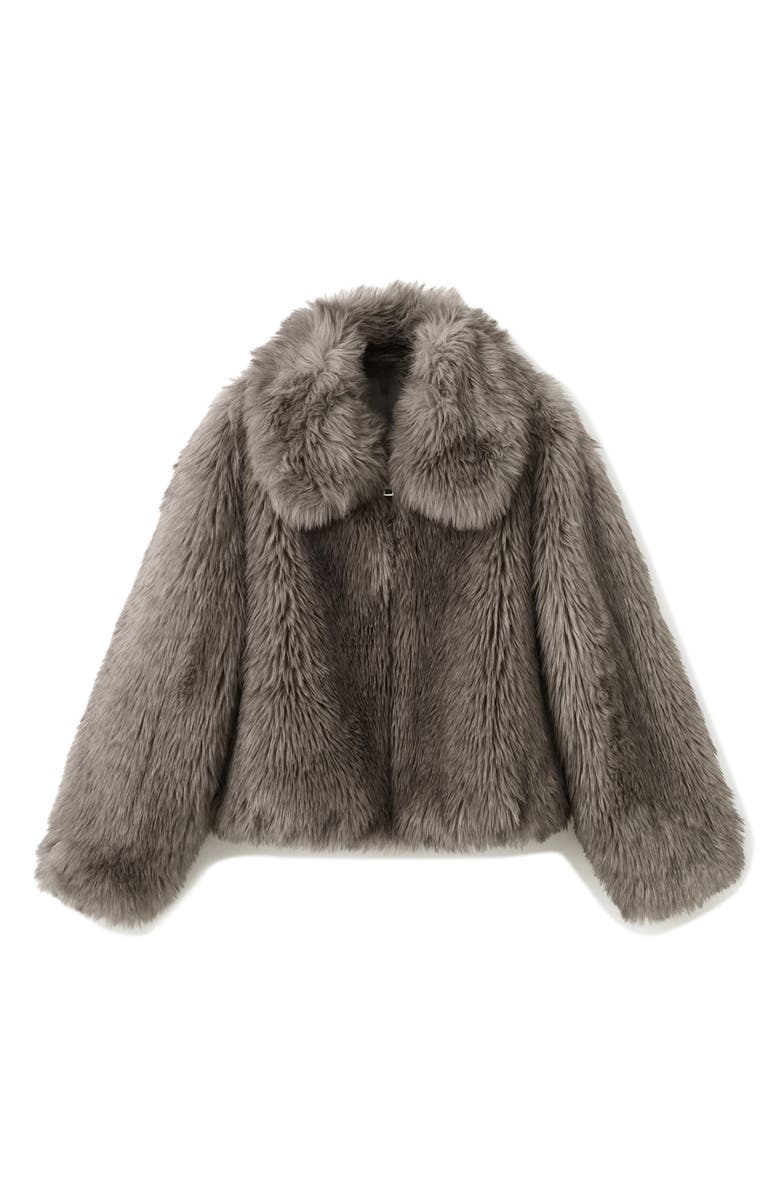 MANGO Faux Fur Front Zip Jacket, Main, color, Grey