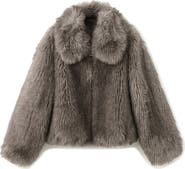 MANGO Faux Fur Front Zip Jacket