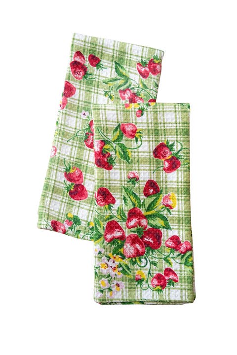 Strawberry Gingham Tea Towels, Set of 2