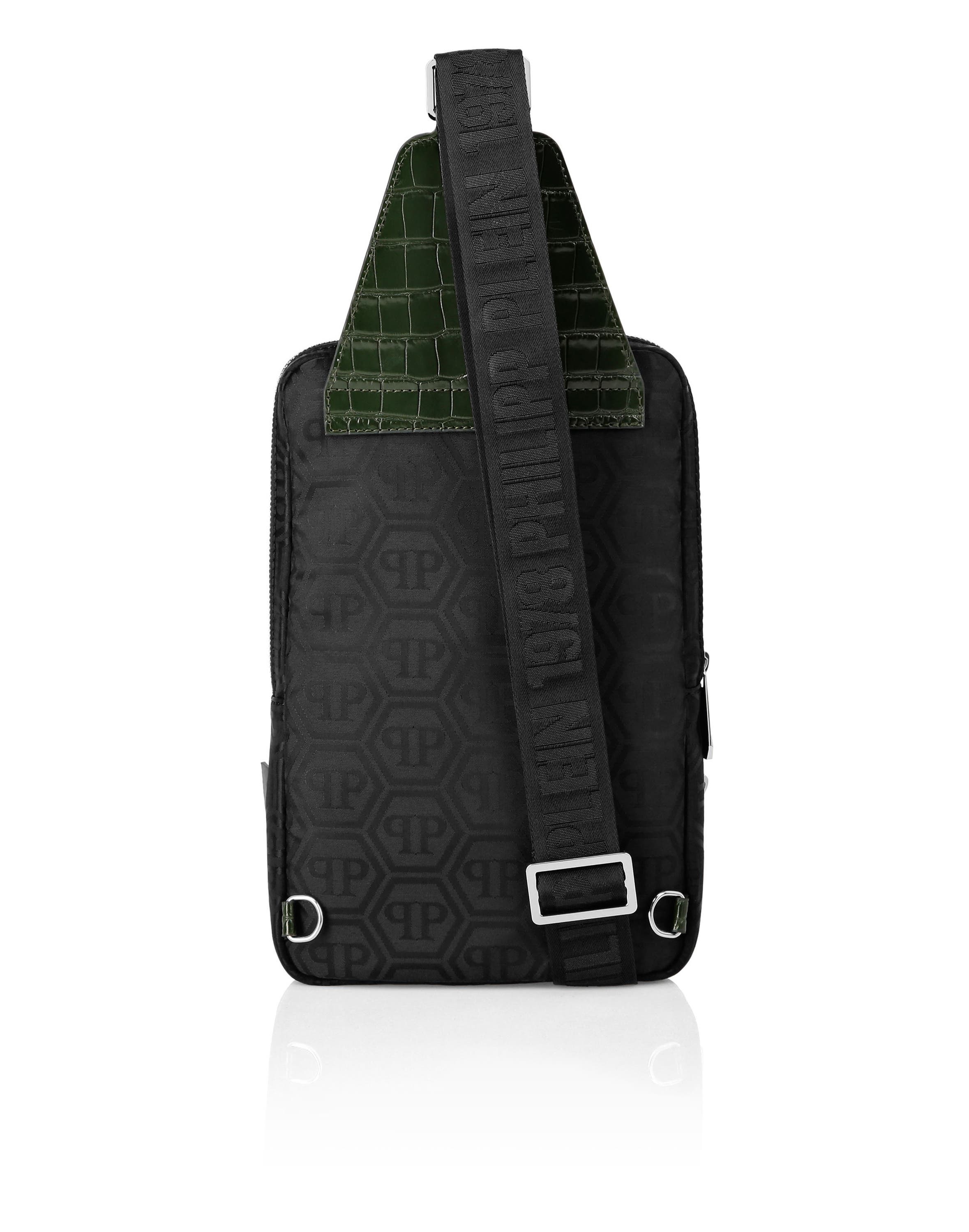 Nylon And Leather Cross-Body Monogram Men, Alternate, color, black