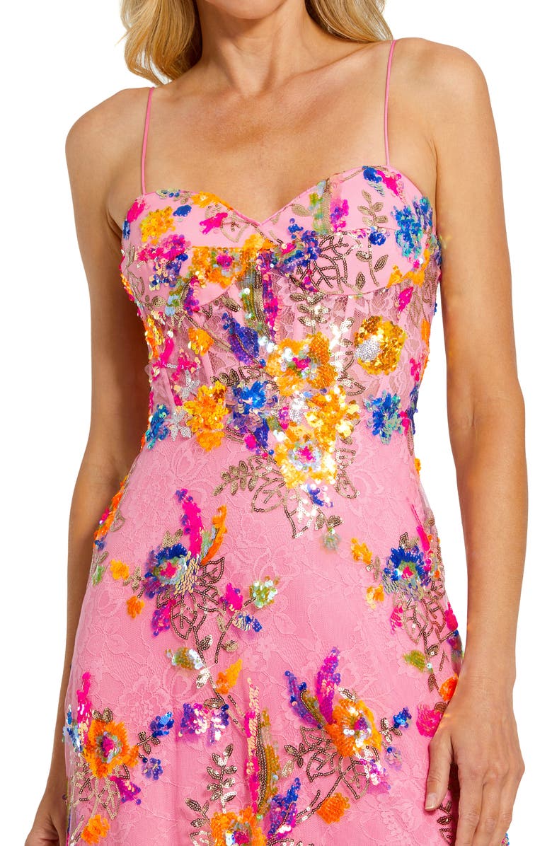 Mac Duggal Sweetheart Neck Floral Hand Sequin Lace Gown, Alternate, color, Pink Multi
