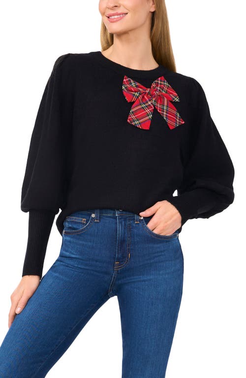 Cece Womens Bow Knit Crewneck Sweater In Rich Black