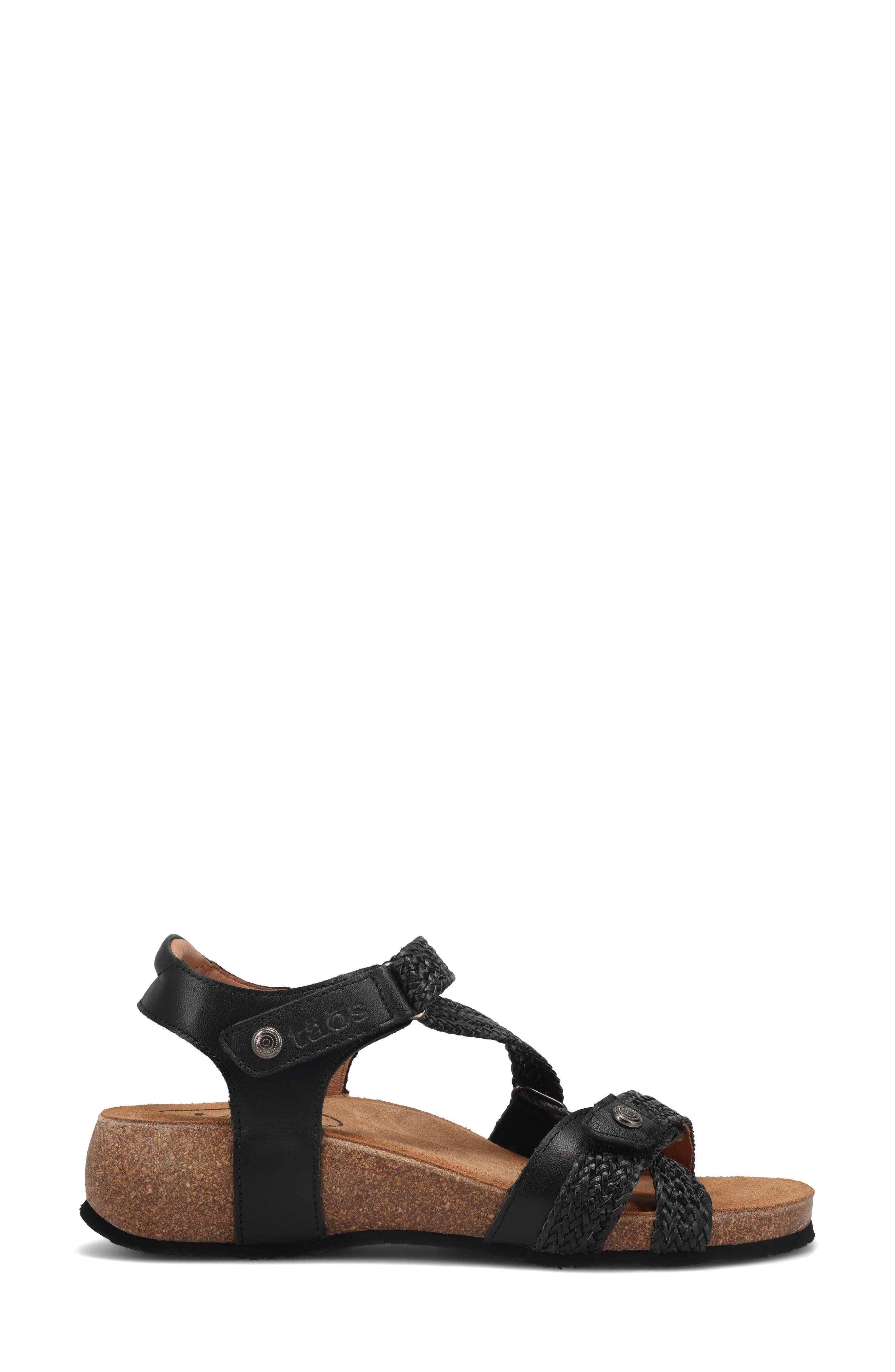 Taos 'Trulie' Wedge Sandal, Alternate, color, Black Leather