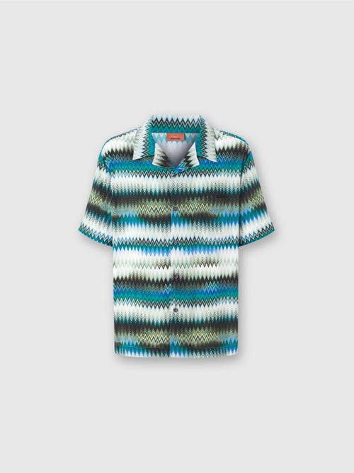 Missoni Bowling Shirt With Gradient Micro Zig Zag Print And Breast Pocket In Green
