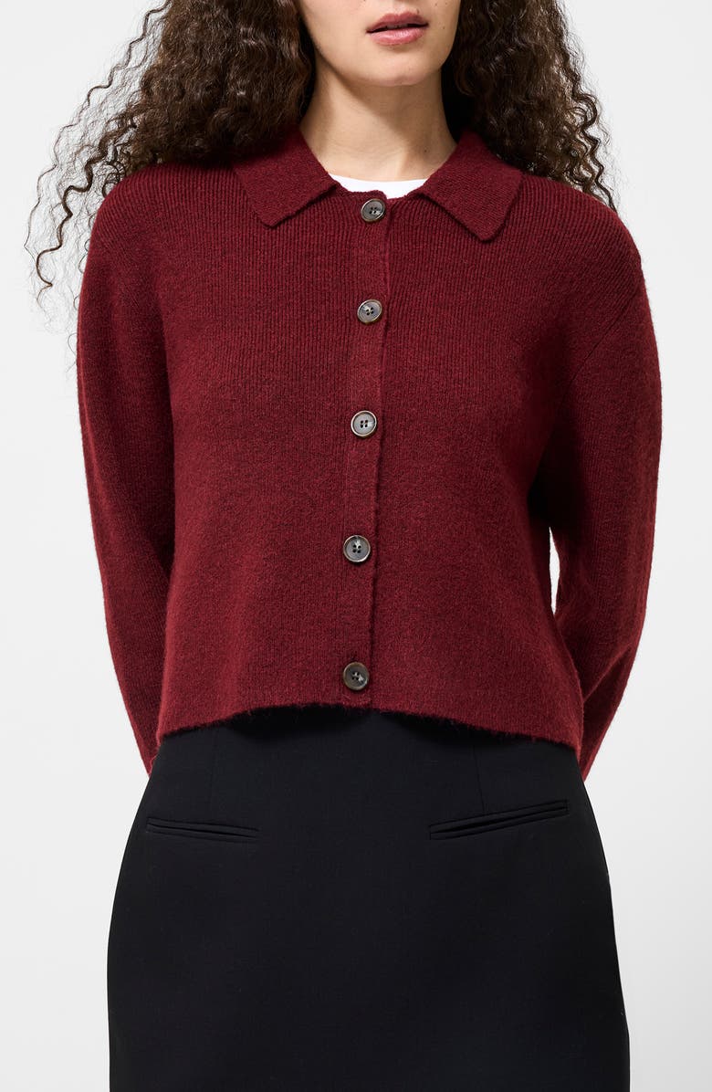 French Connection Ellie Collared Crop Cardigan, Main, color, Cabernet