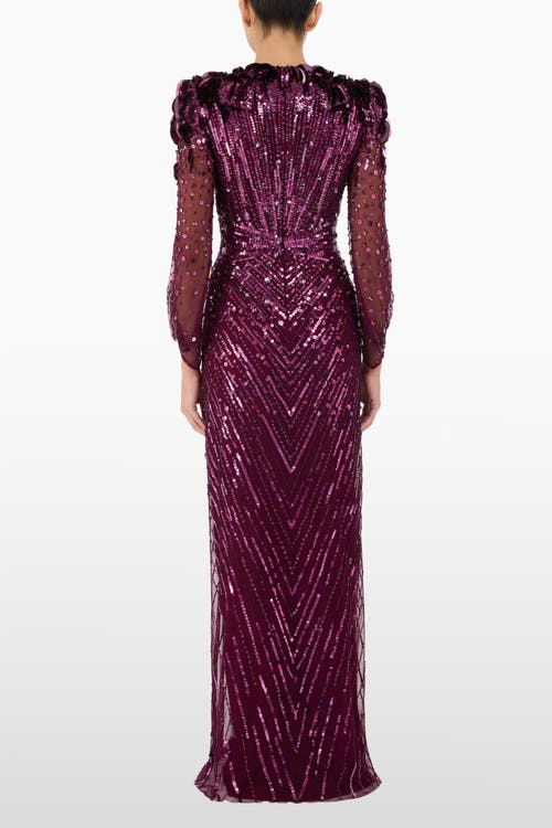 Jenny Packham Xenia Sequin-embellished Maxi Dress In Purple