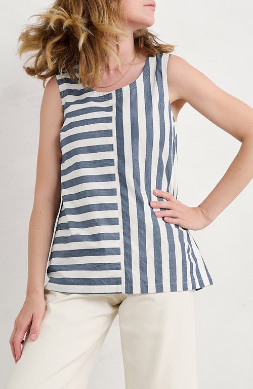 Seasalt Cornwall Sea Kissed Stripe Sleeveless Organic Cotton Swing Top In Scallion Stripe Yacht